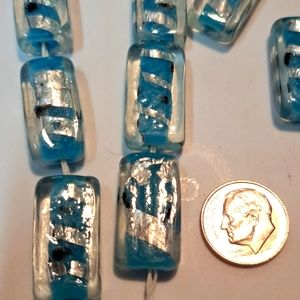 Vintage glass with turquoise wrapped in silver foil beads for jewelry making